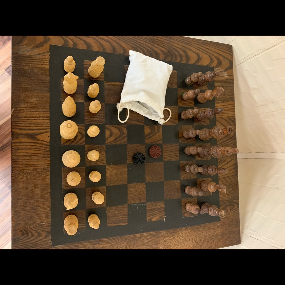 Wooden chess and checker set